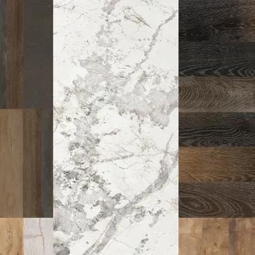Wood flooring and marble material samples